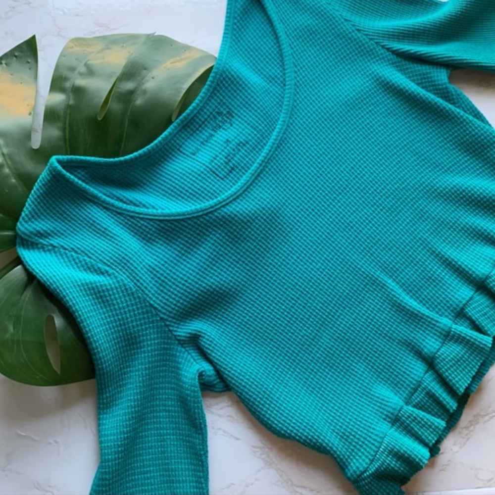 Free People Waffle Knit Ruffle Crop Long Sleeve M